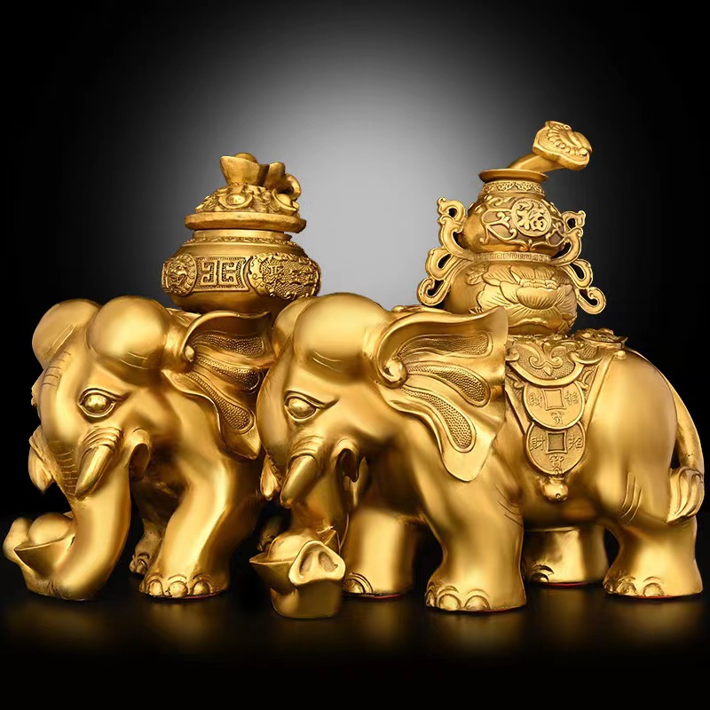 铜聚宝盆大象 吸水象元宝如意象创意家居摆件