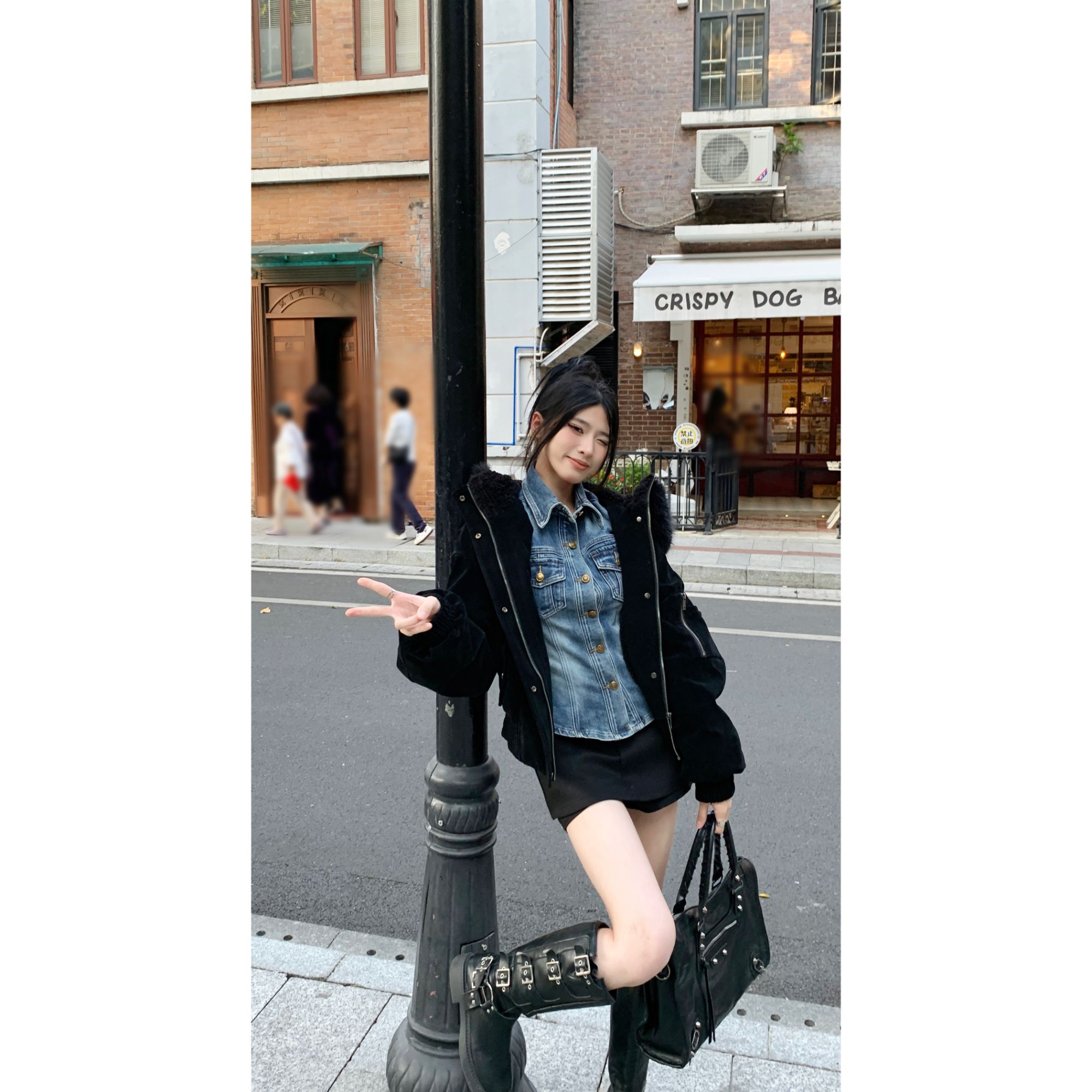 牛仔衬衫复古美式休闲可单穿水洗蓝色收腰显瘦百搭