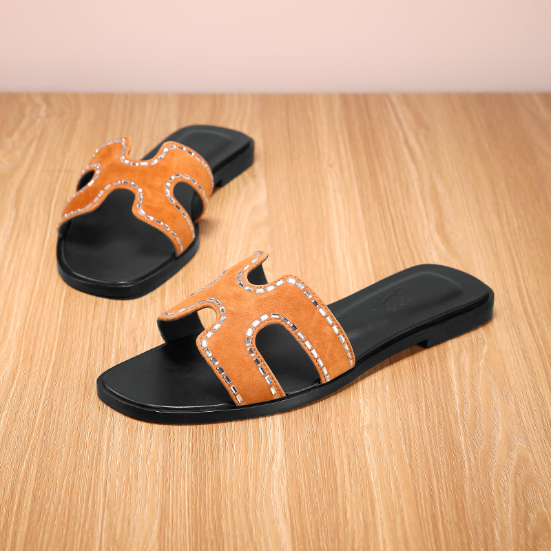 乐露以琳高端女士拖鞋真皮拖鞋室内家具百搭时尚女士鞋子防滑轻便