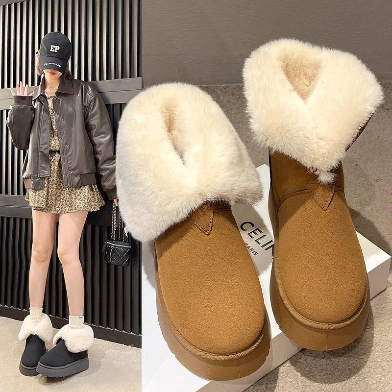雪地靴女款冬季2023新款靴子女冬加绒加厚保暖棉鞋皮毛一体面包靴