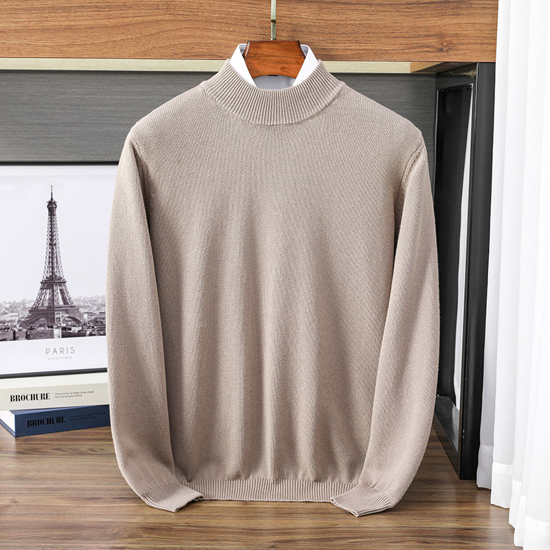 100%纯棉长袖针织衫秋冬半高领毛衣百搭打底衫上衣男