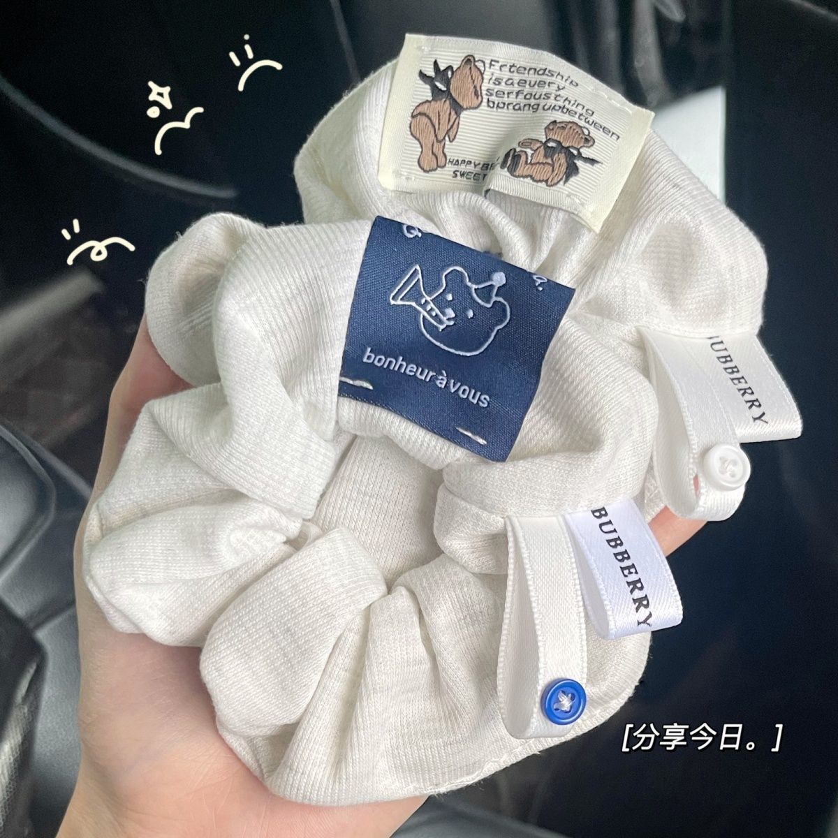 【西界】手工制作 韩国风韩国进口标签大肠发圈小熊燕麦色米色可爱