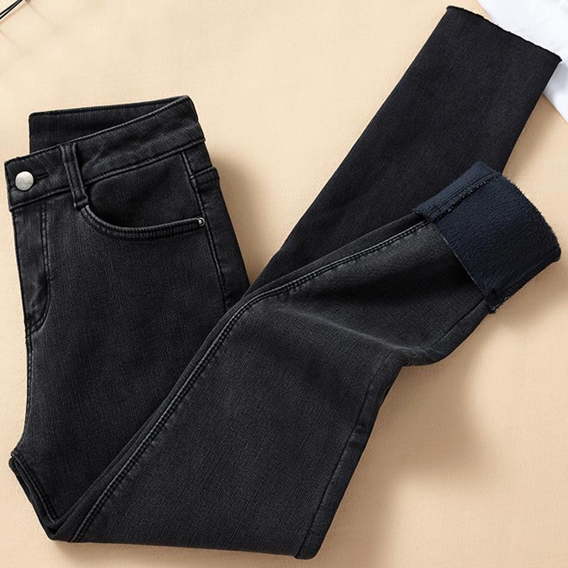 毛边加绒牛仔裤女秋冬2023新款高腰弹力修身显瘦保暖紧身小脚裤女