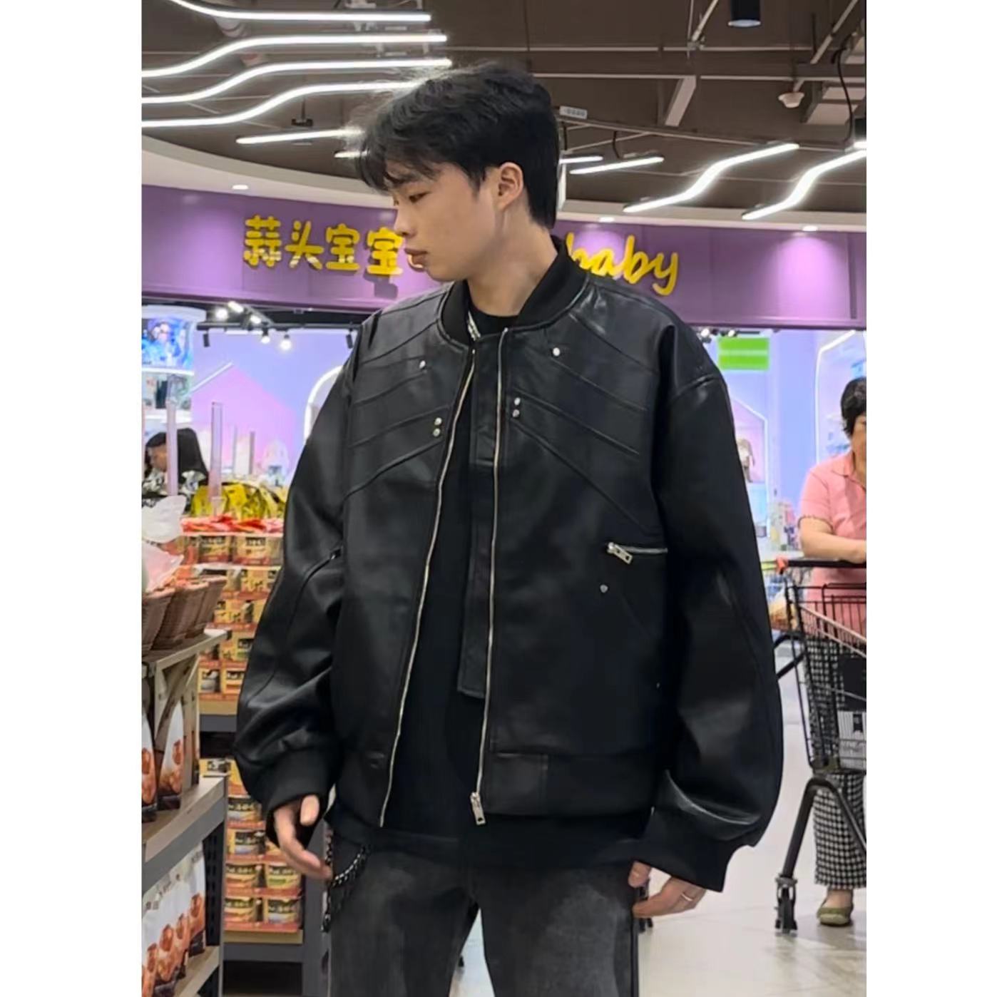 【解构短款皮夹克】美式街头高级感夹克男复古宽松高街小众休闲外套