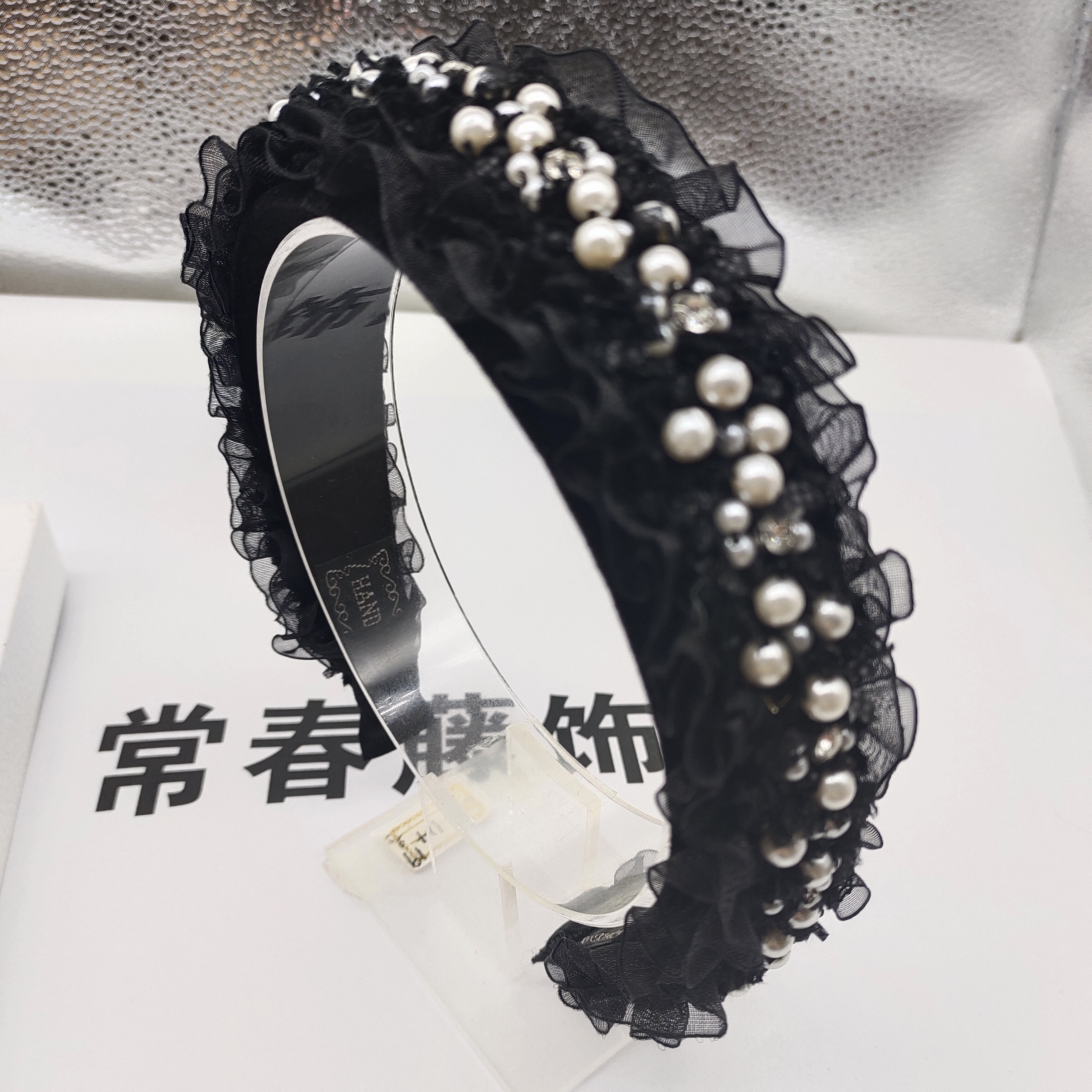 Q-92高颅顶显脸小高级气质黑色珠钻款发箍头箍