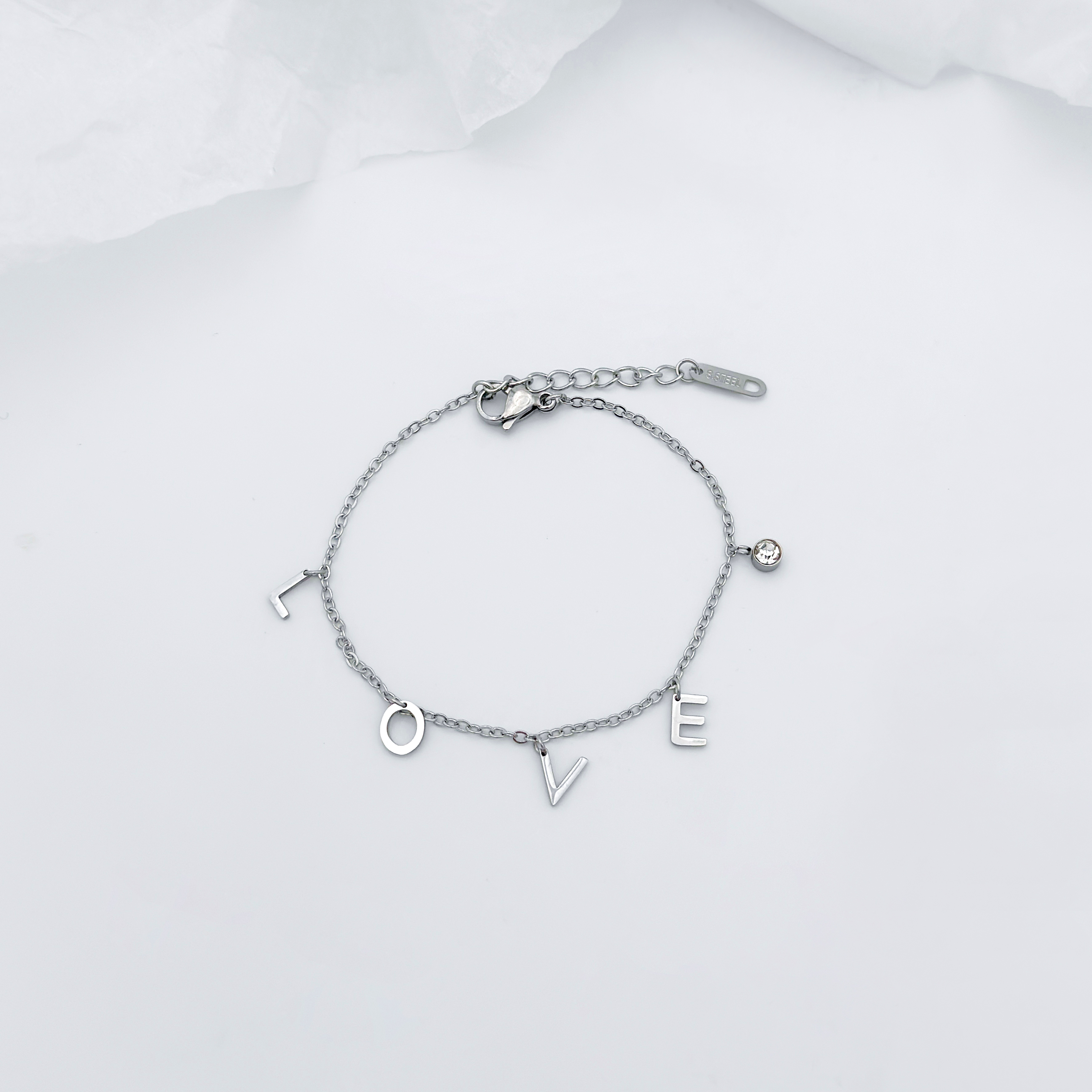 钛钢合成锆石手链 《LOVE》 Ins风/ 百搭 时尚 小众轻奢 手链 5S005