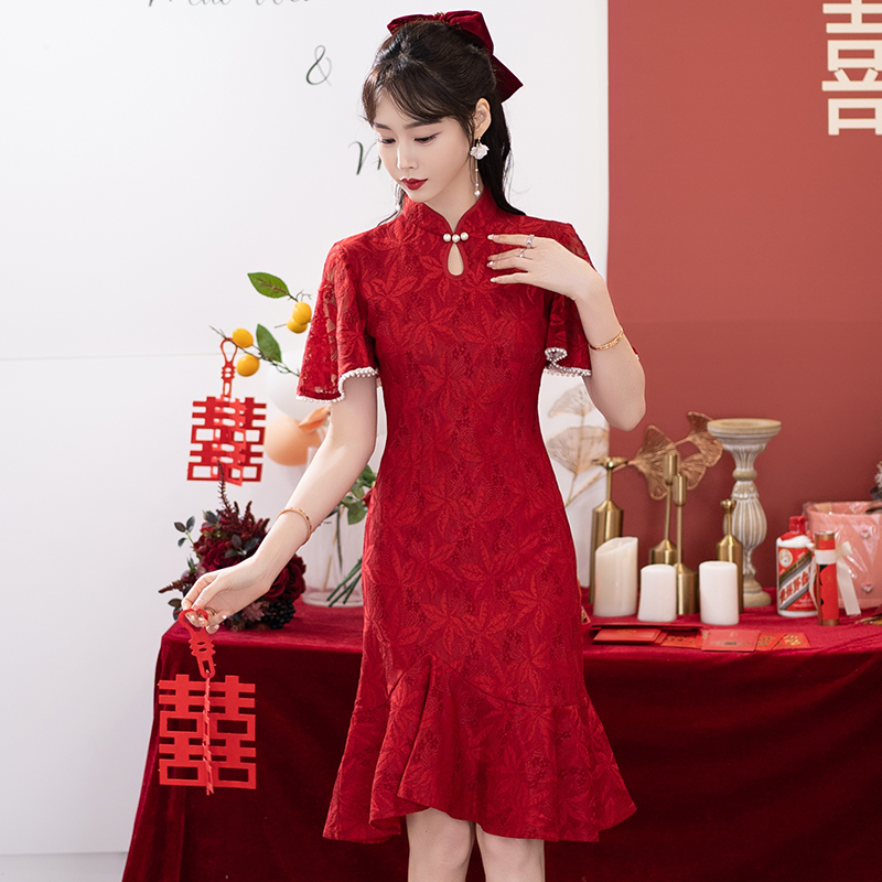 2025夏新品大码女装胖mm敬酒服年轻款少女新娘子回门订婚改良旗袍