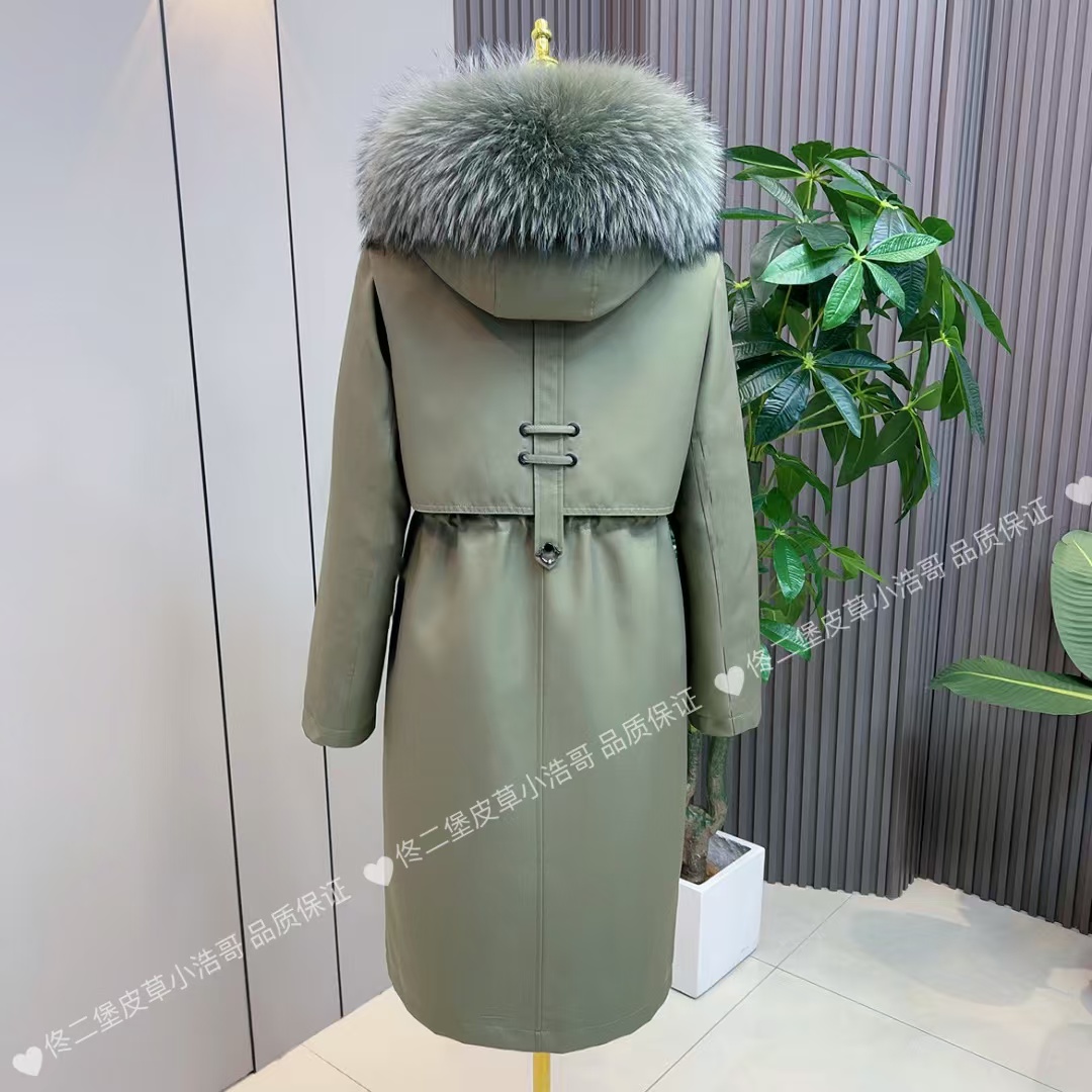 冬季新款一米飘带羽绒兔毛皮毛一体袖加毛女款加厚皮草派克服外套