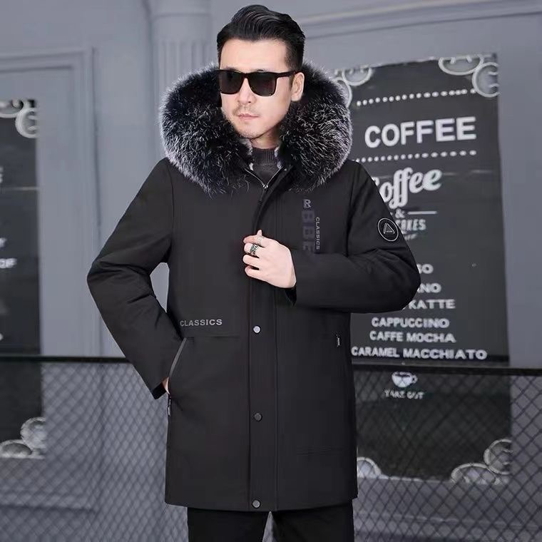 水貂内胆男士商务二代冬季新款皮毛一体袖加毛加厚皮草派克服外套