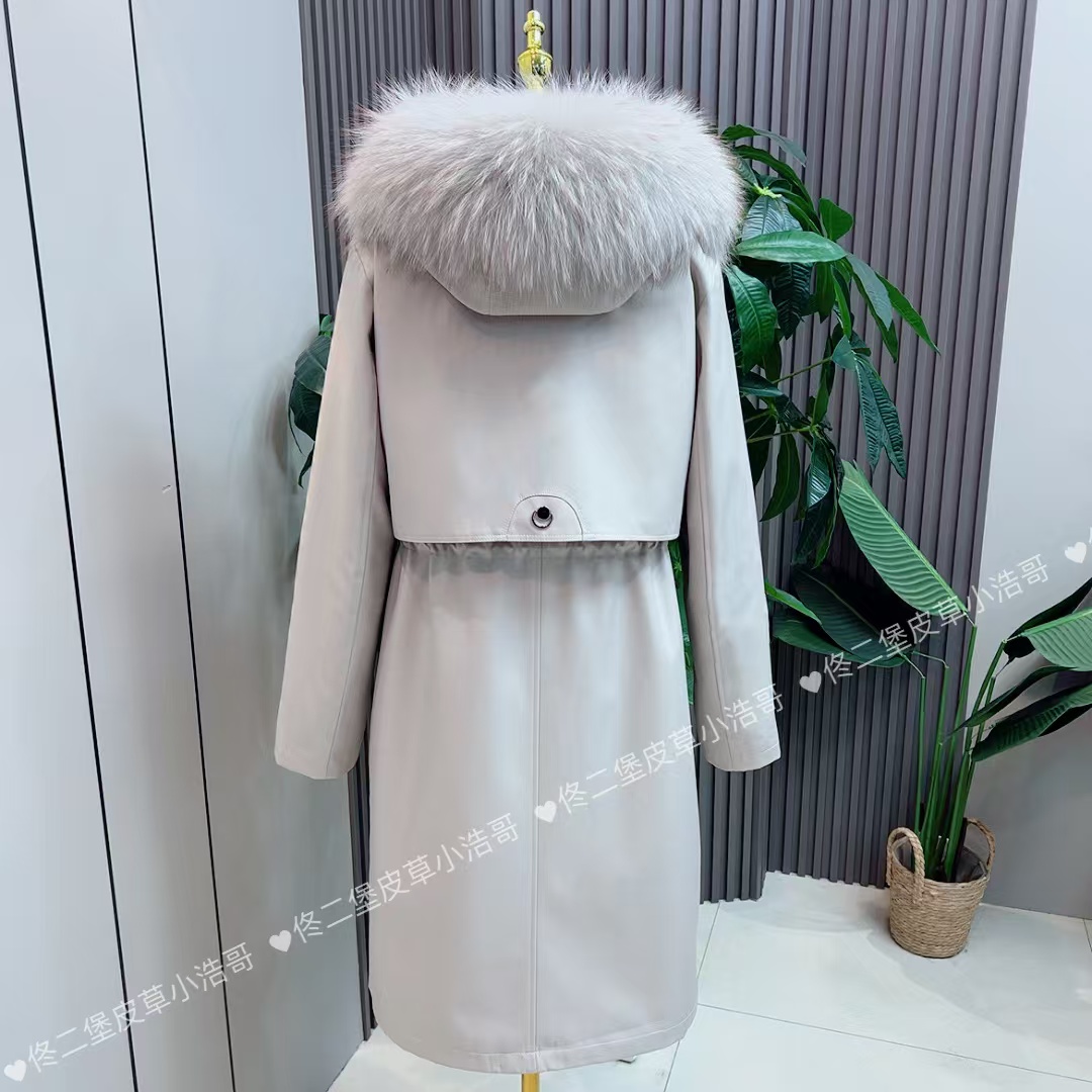 冬季新款一米日月羽绒兔毛皮毛一体袖加毛女款加厚皮草派克服外套