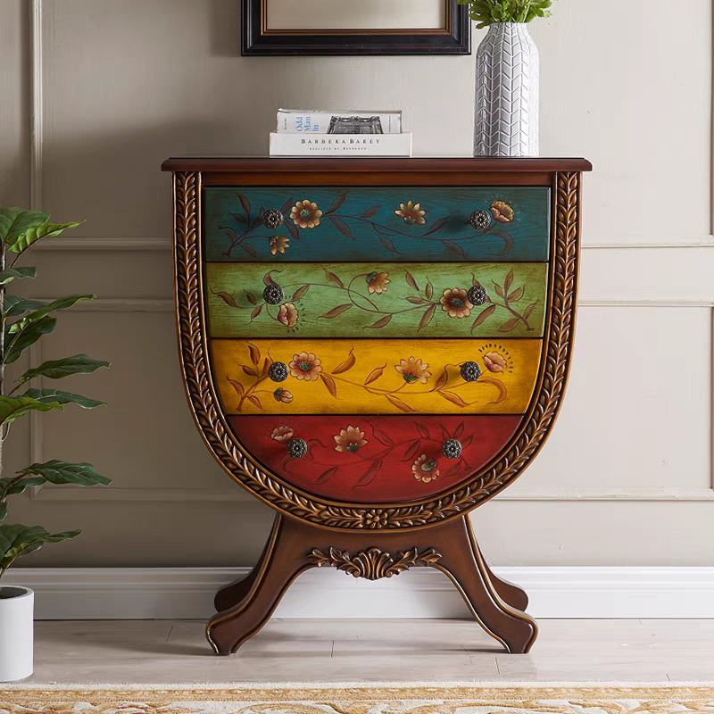 美式复古 异形柜高级设计高脚 手工描绘收纳柜客厅卧室多斗柜