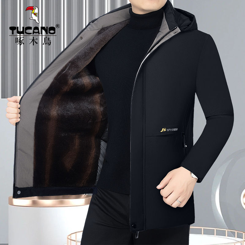 啄木鸟男士石墨烯棉衣商务保暖加绒加厚棉袄男装外套发热冬季