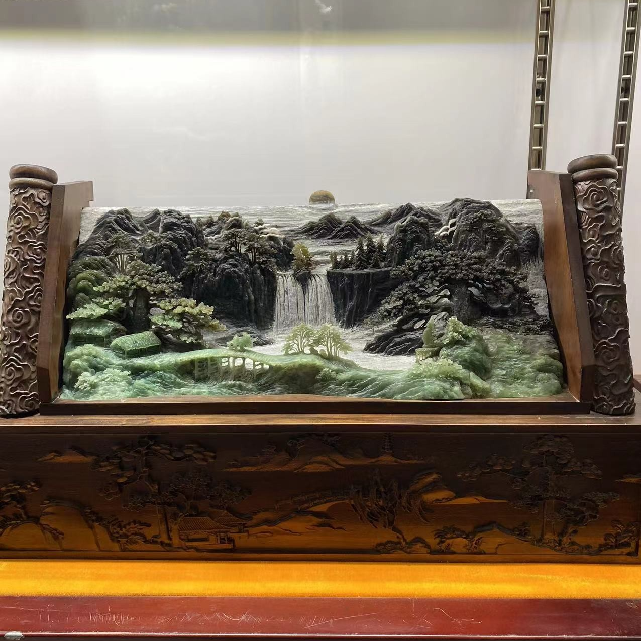 岫玉精品家摆件蓝冰意境山水