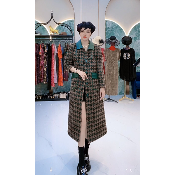 《D奥千鸟格》72616 时尚显瘦气质设计师洋气复古冬季大衣外套