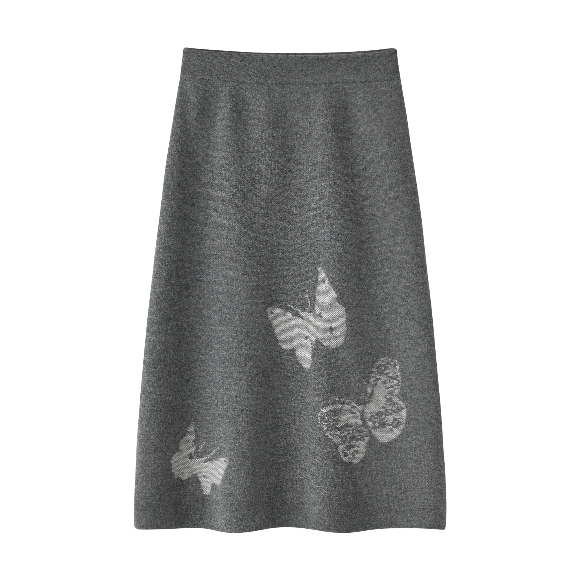 双提加厚蝴蝶中长A字裙100山羊绒48纯羊绒针织提花加厚高腰A字裙