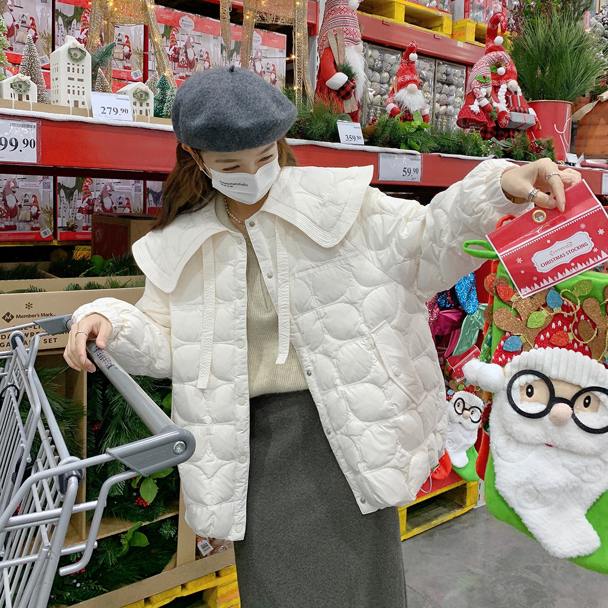 2023年新款冬季甜美可爱娃娃领羽绒服女轻薄宽松系带洋气网红