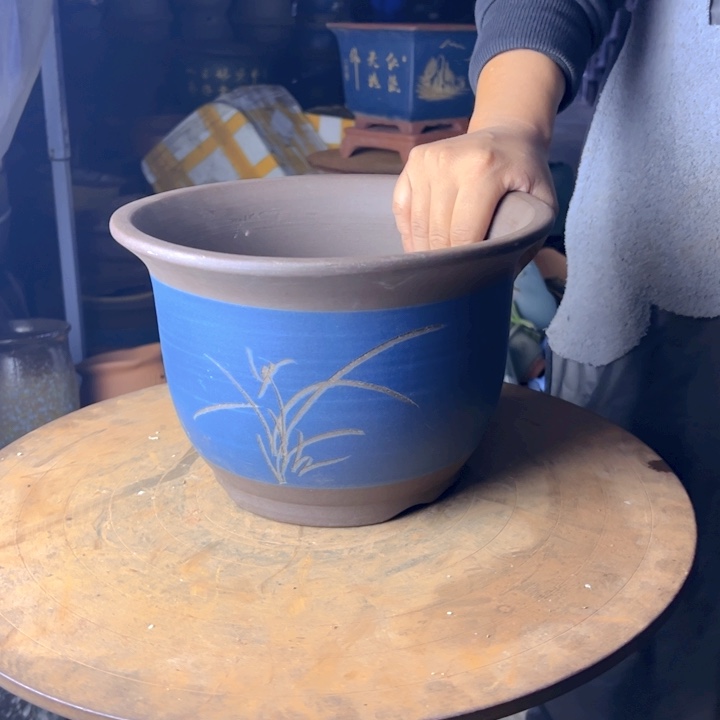 紫砂蓝平角26花盆花盆