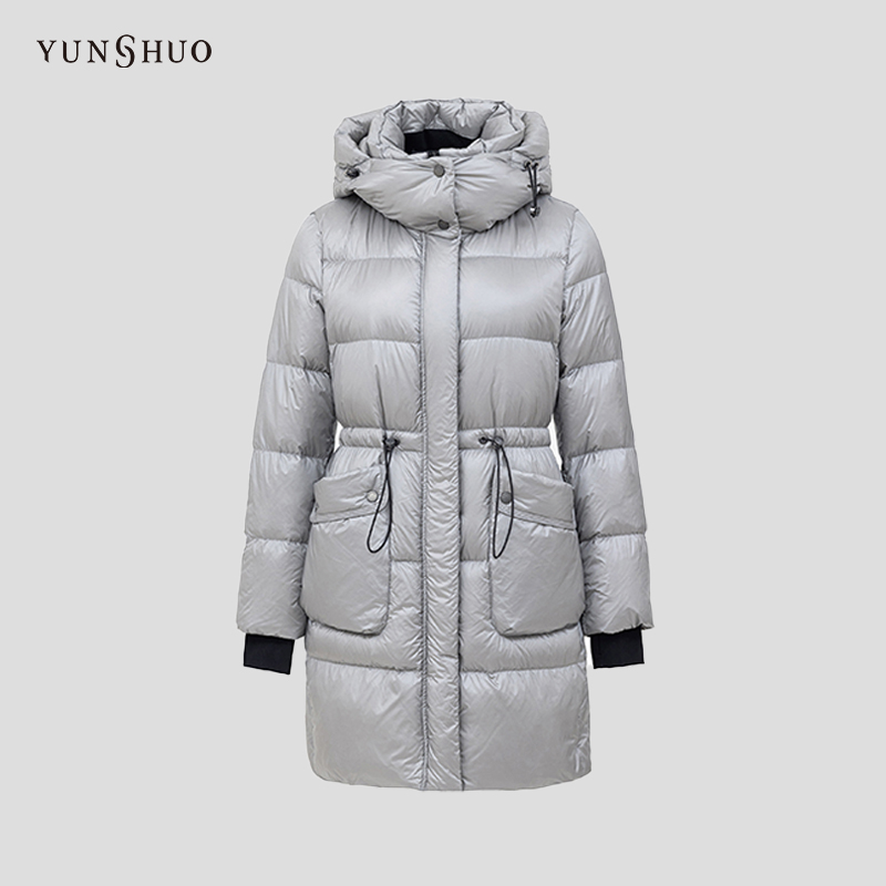 YUNSHUO羽绒服女冬季新款保暖白鸭绒中长款连帽羽绒衣816104