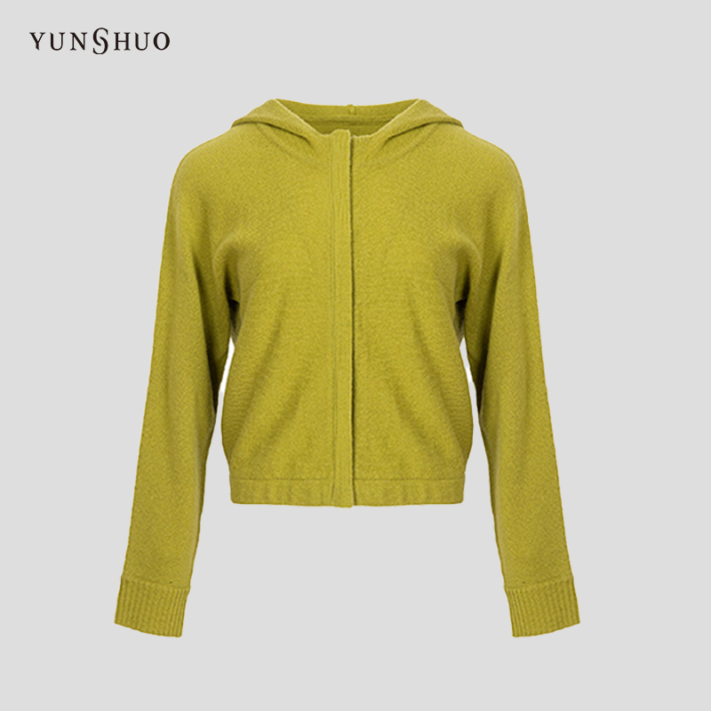 YUNSHUO秋季新款连帽针织上衣女短款毛开衫729212