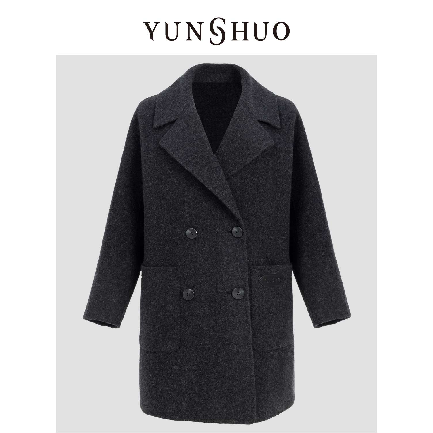 YUNSHUO允硕冬季时尚百搭厚中长款气质显瘦宽松V领简约大衣496115