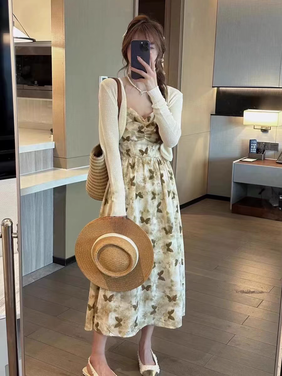 防晒淑女显瘦两件套连衣裙