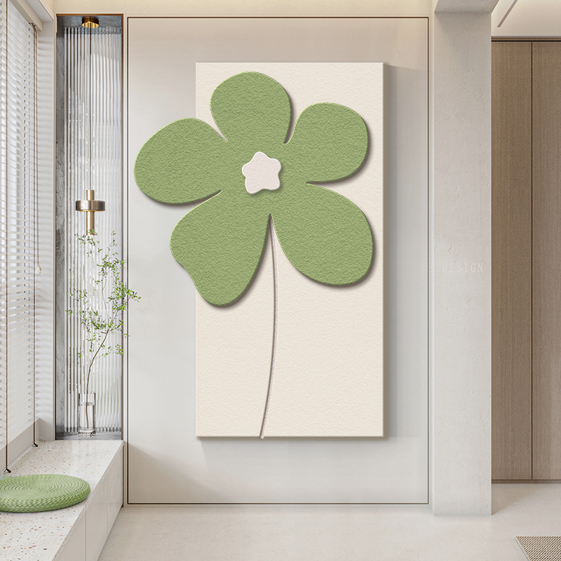 北欧风入户玄关装饰画立体砂岩肌理画花卉高级感壁画走廊过道挂画