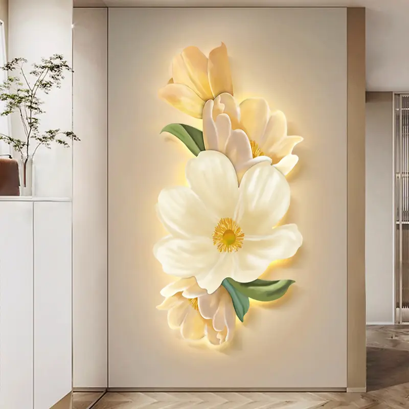 2025年新款现代奶油风格客厅沙发装饰画走廊玄关花卉挂画创作设计