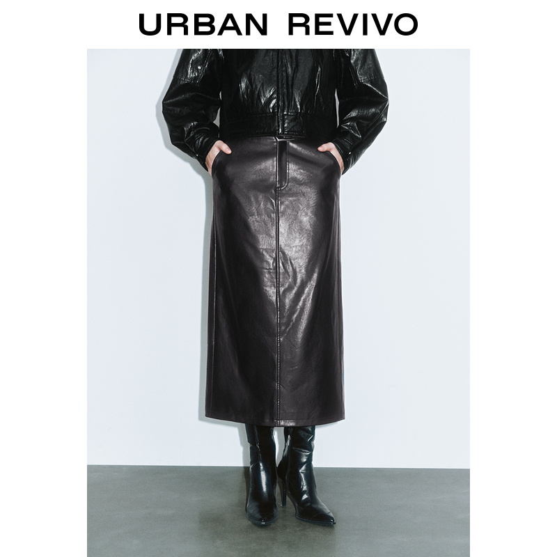 UR女装时尚复古摩登直筒后开衩半裙UWG540108
