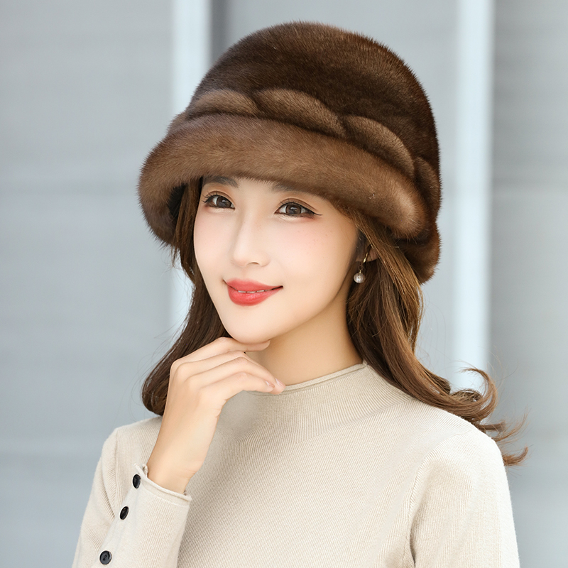 貂皮帽子女冬整貂新款水貂女士貂皮帽貂毛水貂皮时尚妈妈皮草冬季