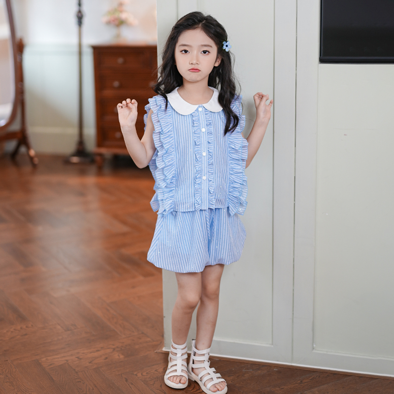 吉米家族【碧波海盐】女童夏装2025新款洋气时髦套装儿童短袖套