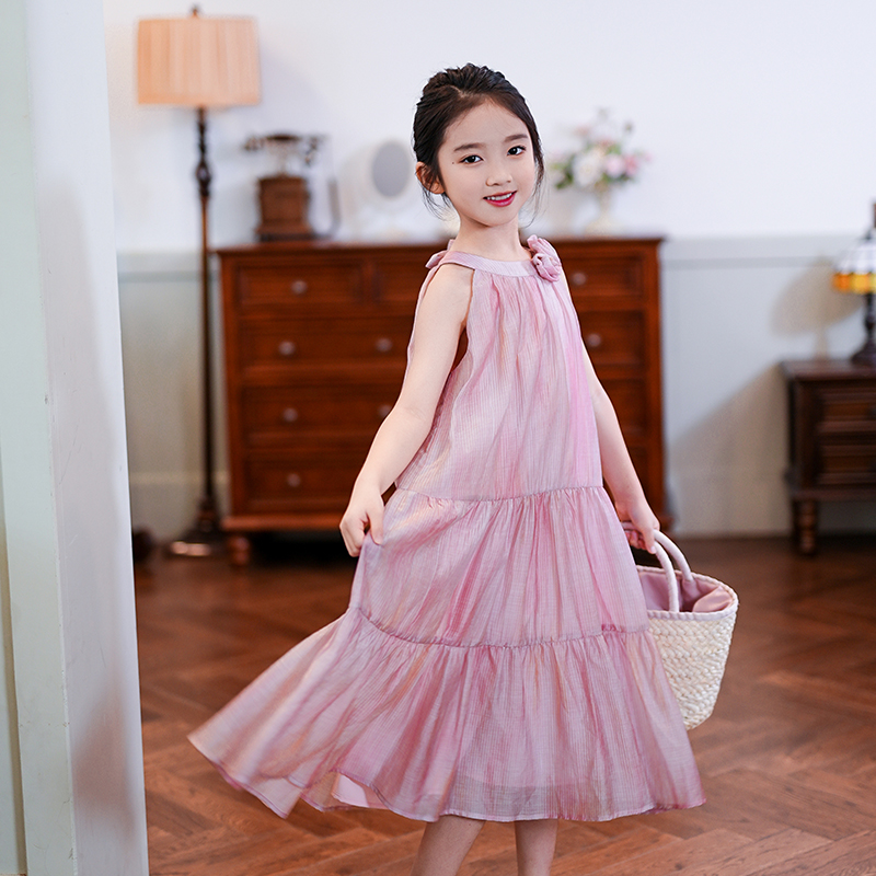 亲子装夏装吊带裙子旅游沙滩裙女童裙子粉色晕染连衣裙母女装洋气