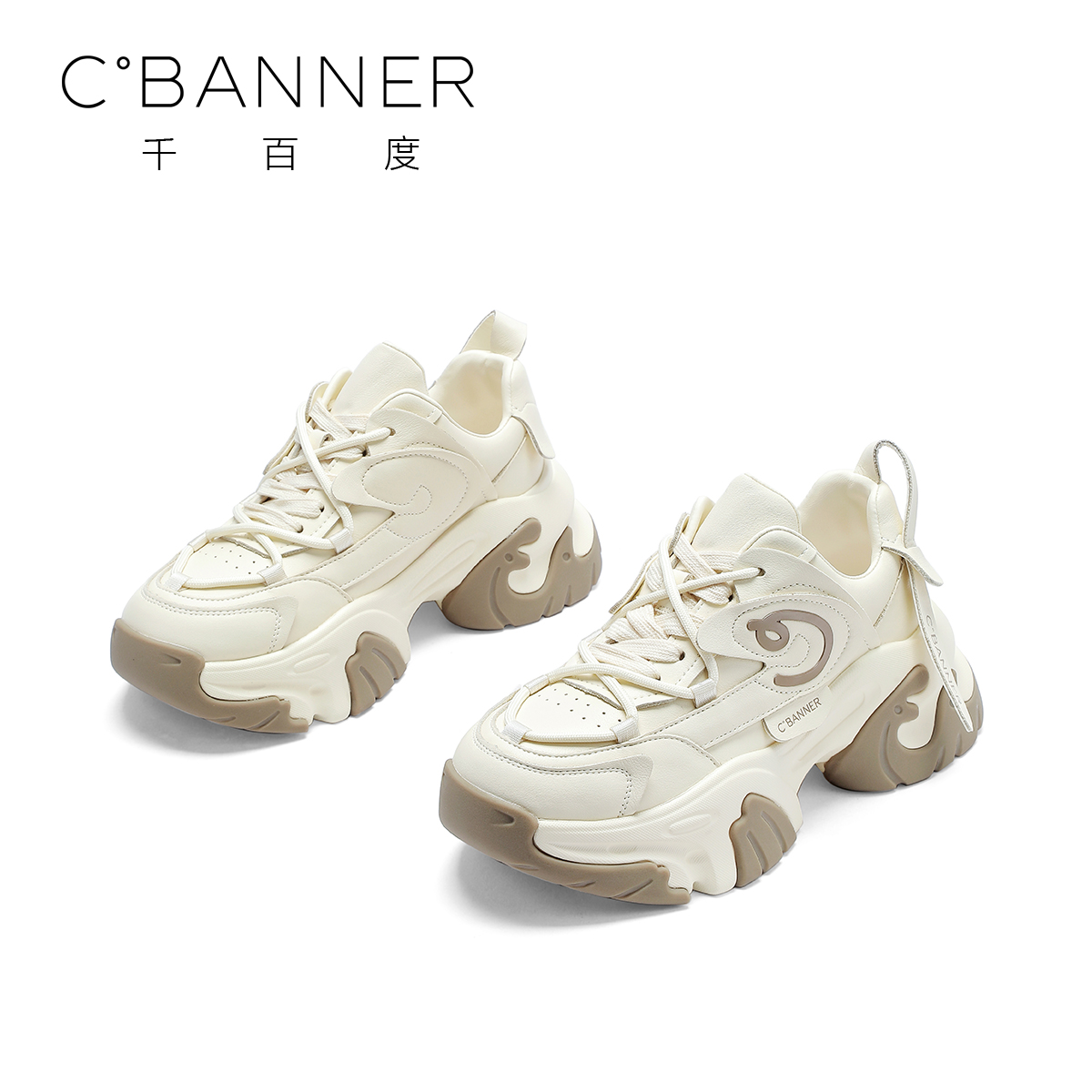 C.BANNER/千百度老爹鞋女士2024新款时尚百搭运动厚底低帮休闲鞋