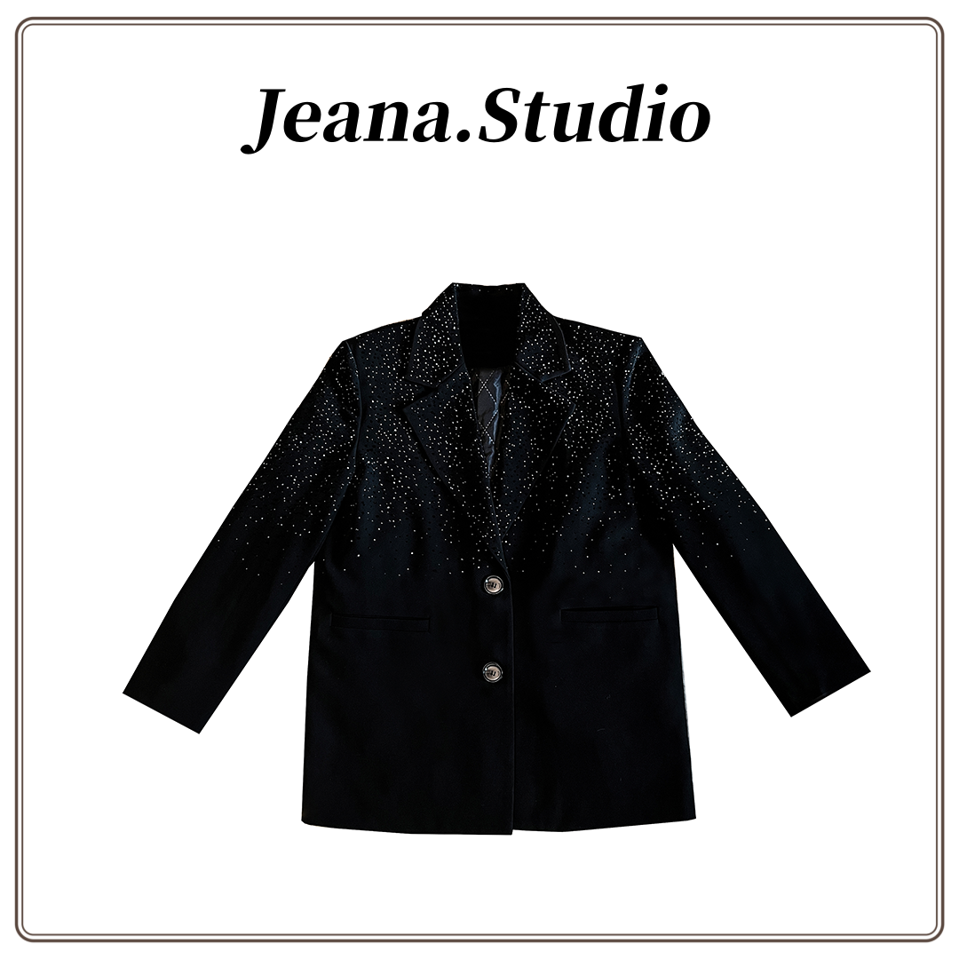 【Jeana.Studio】原创设计秋冬加棉黑白烫钻宽松版型西装外套