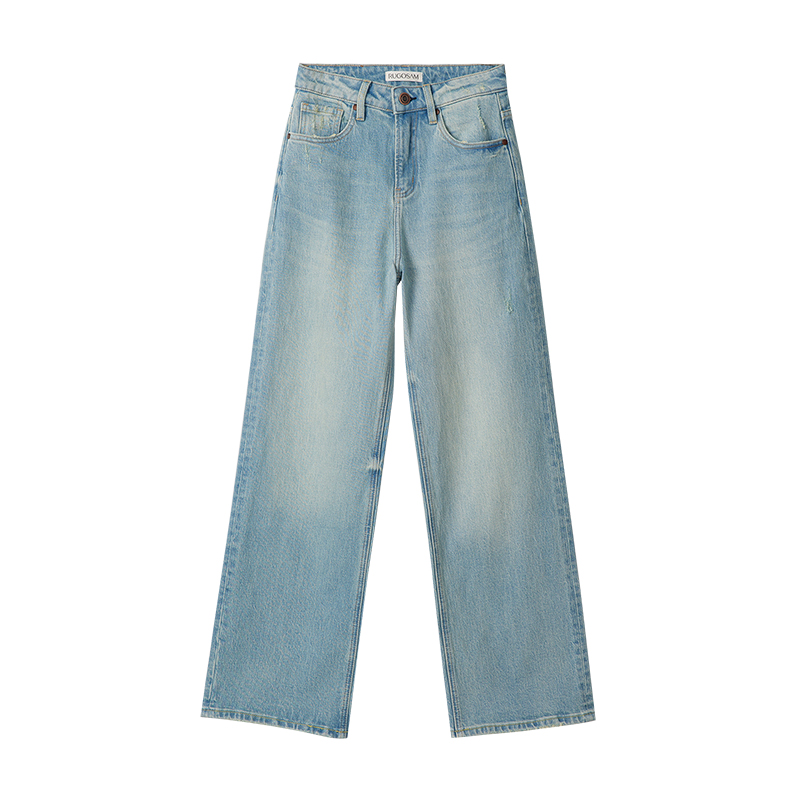 RUGOSAM【阔腿系列】 丨高腰女水洗磨白梨形牛仔裤RB0435