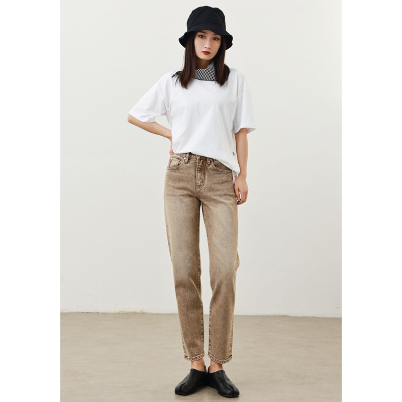 RUGOSAM「直筒裤系列」修身舒适丨高腰女九分显瘦牛仔裤RB0135