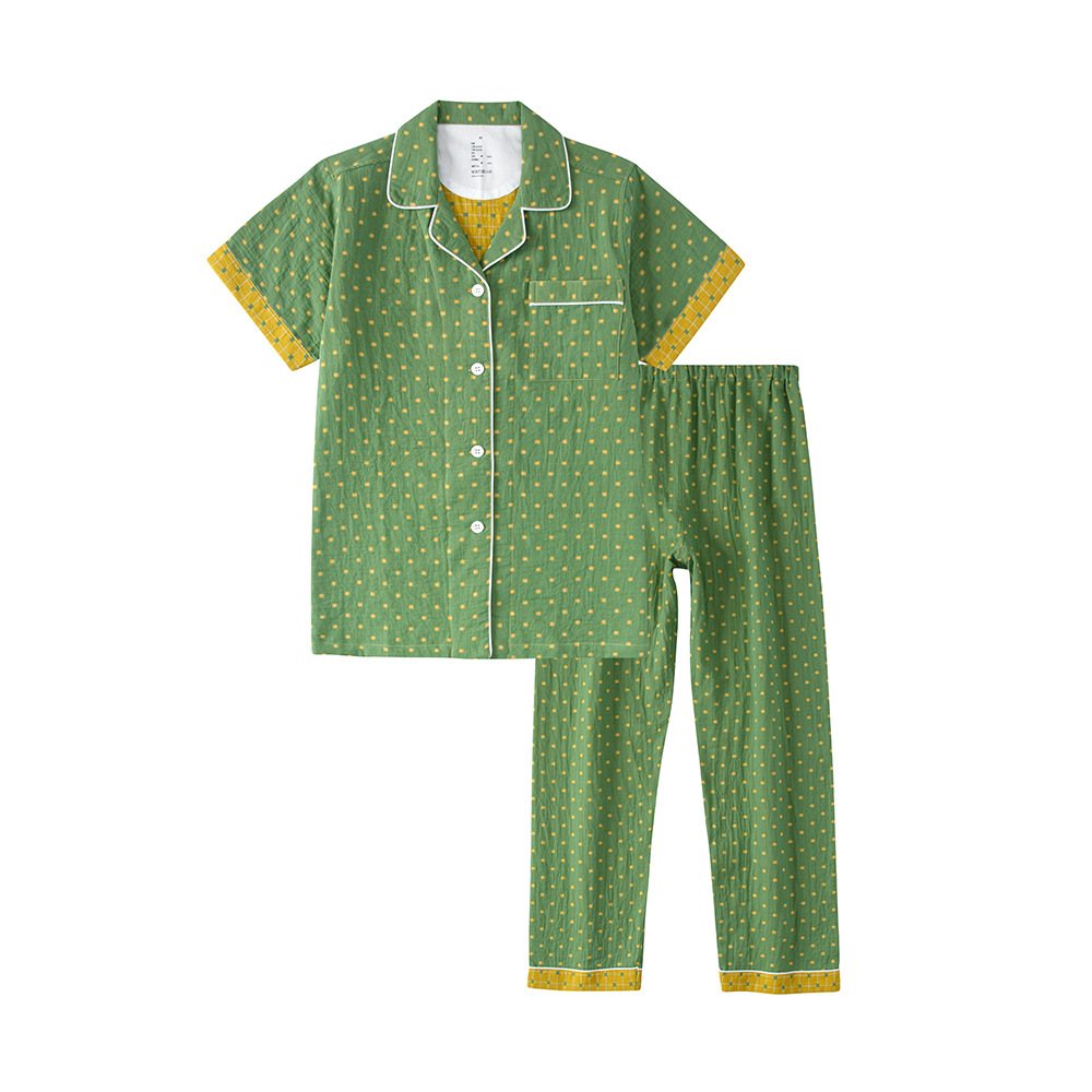 【无印棉家居服】短袖长裤双层纱提花睡衣女套装气质洋气时尚休闲