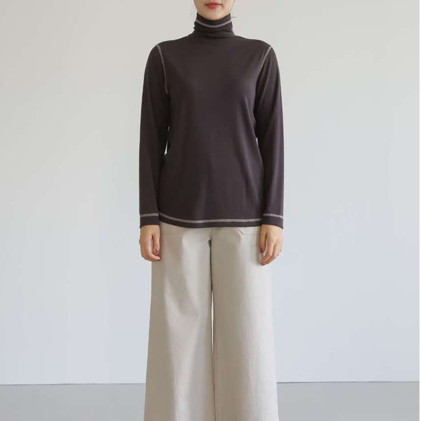 【韩国设计师衣吧】2024冬季新款高级加绒显瘦棉高弹力高领衫