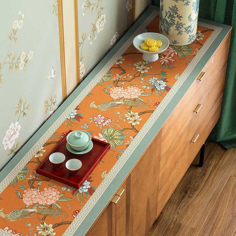 山绣球美式复古轻奢电视柜边柜垫防水防烫免洗皮革桌垫