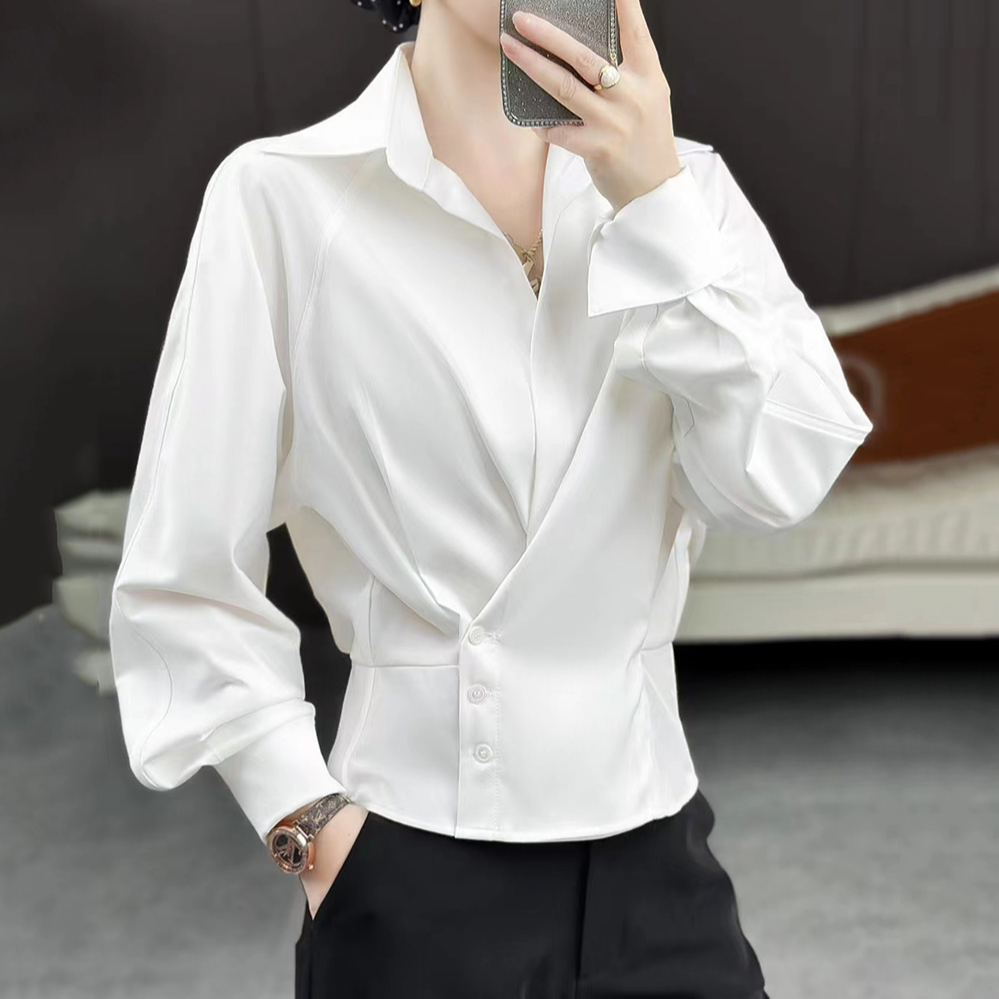 2025设计款 宽松收腰两穿新款时尚黑标两色长袖围扣衬衫上衣AC001