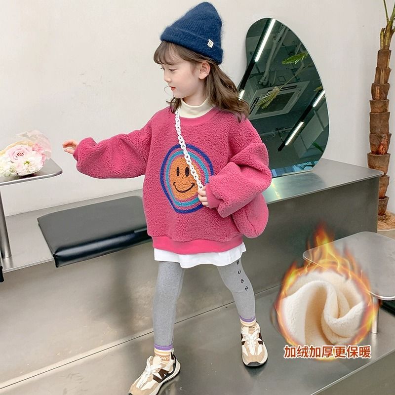 【小扬哥推荐】女童加绒卫衣2023新款秋冬季保暖儿童毛衣女孩假两