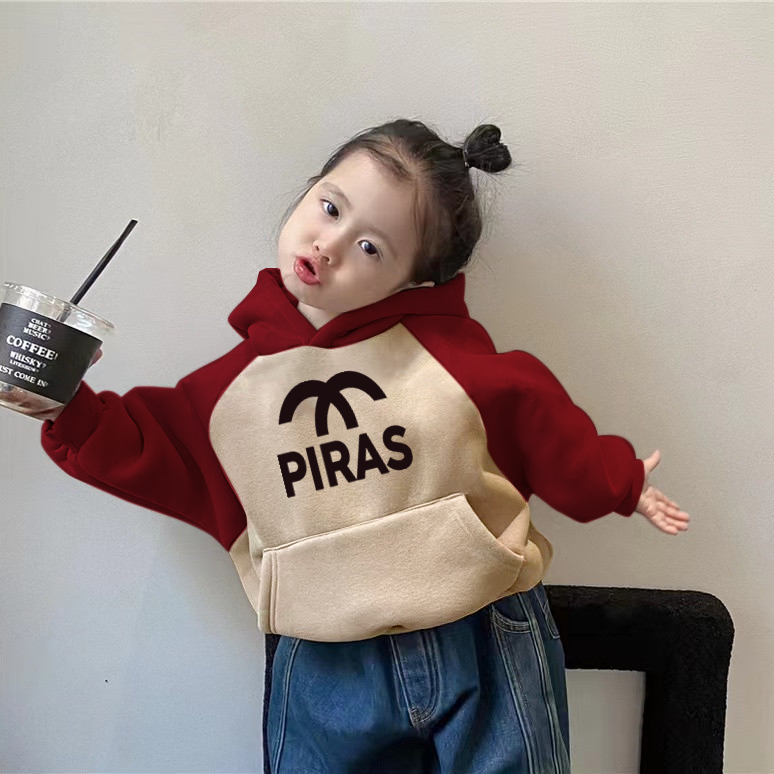 【小扬哥推荐】女童加绒卫衣秋冬款拼色印花长袖套头衫宝宝休闲宽