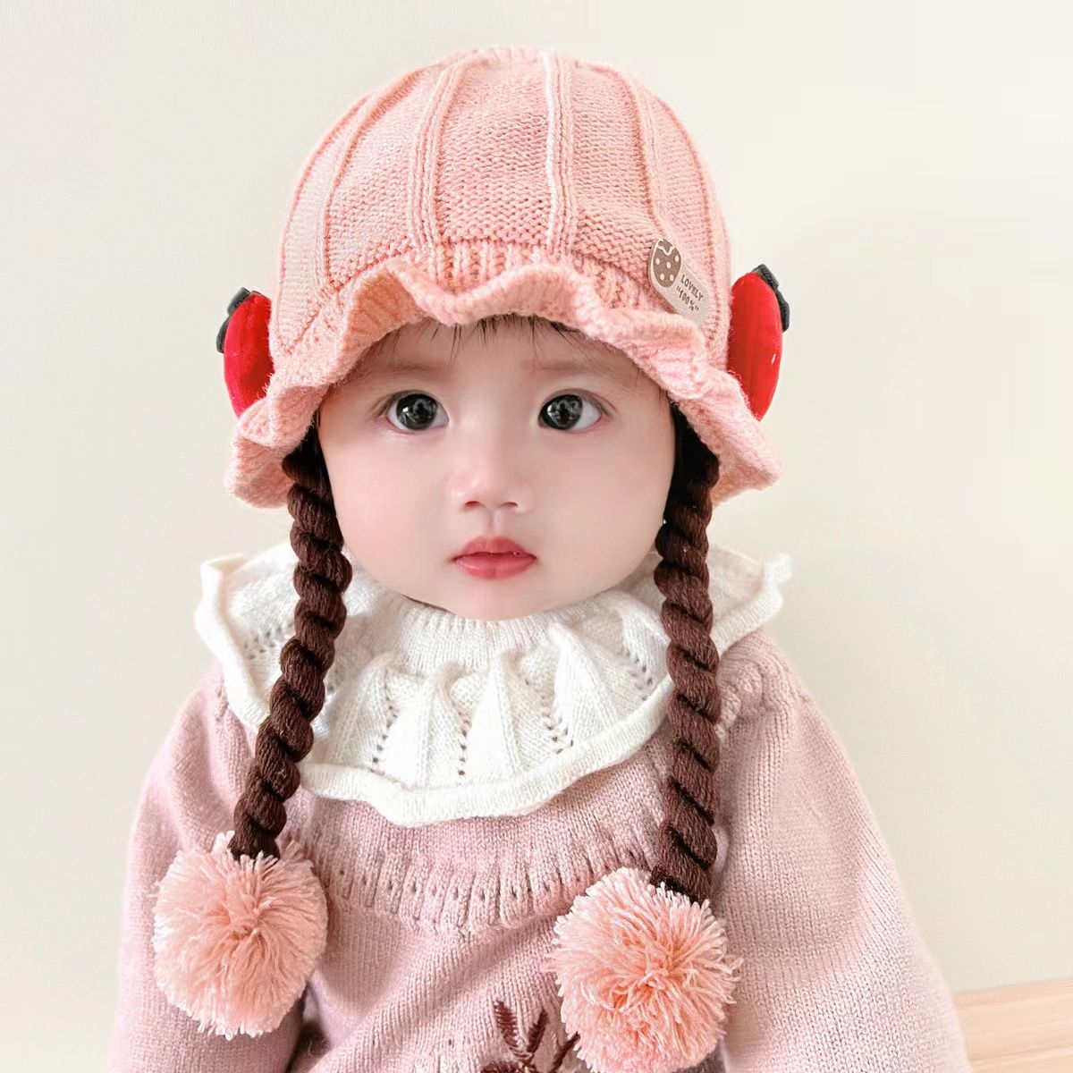 【小扬哥推荐】婴儿帽子秋冬季护耳毛线针织可爱假发婴幼儿套头保