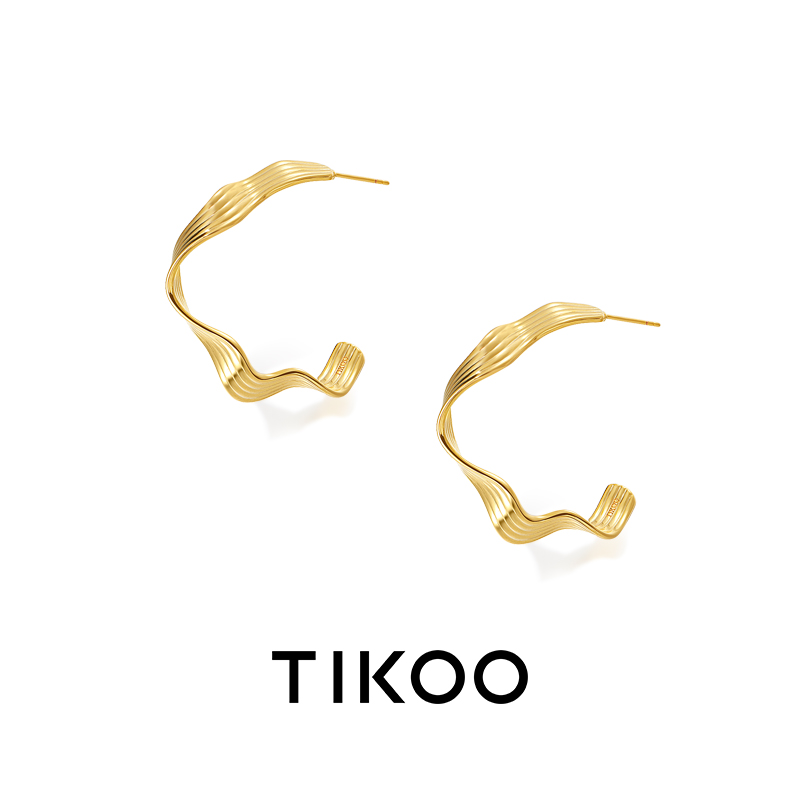 TIKOO 铜合金耳饰 金属海浪纹理耳圈不规则设计高级感小众耳环女