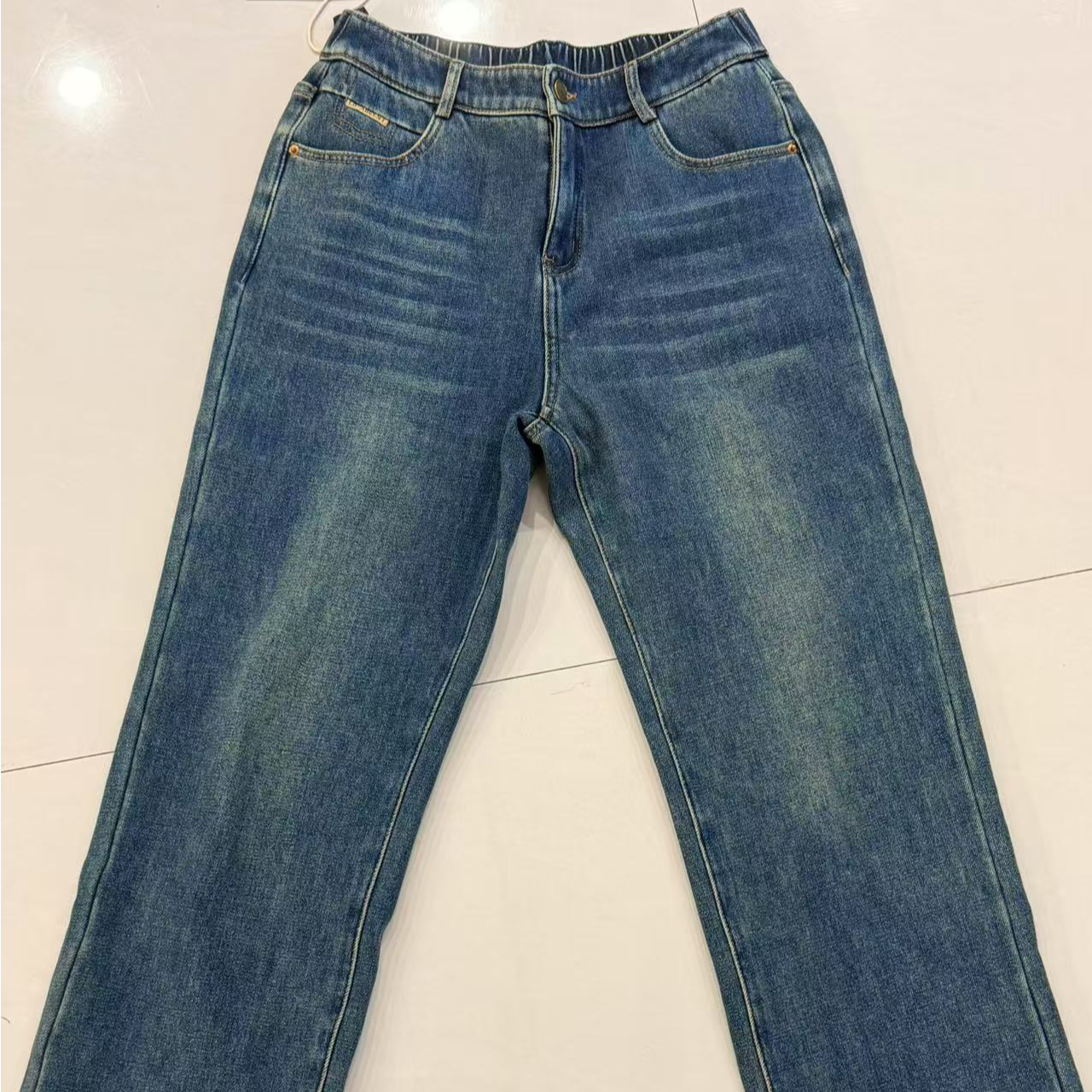 刺绣直筒加绒直筒牛仔裤