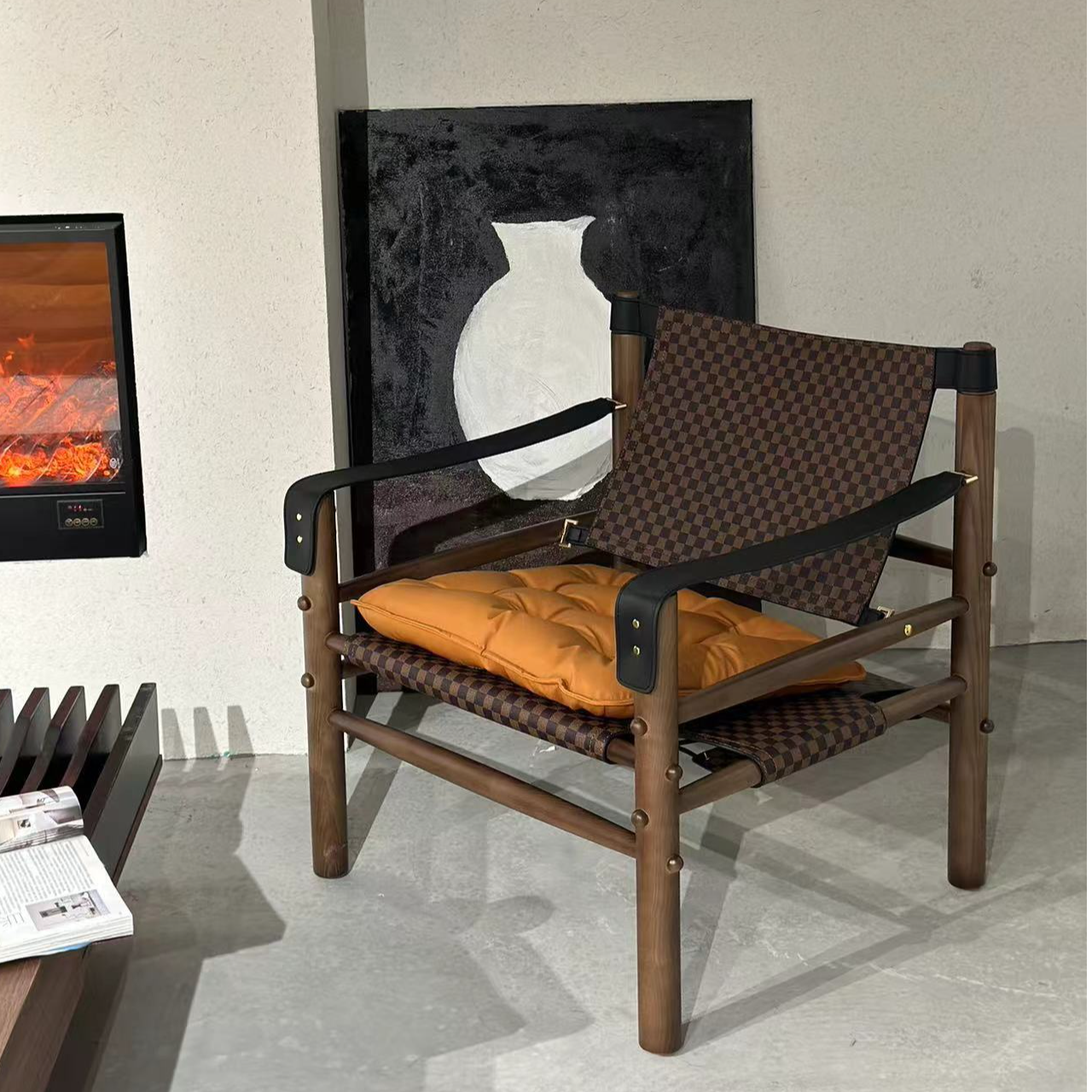 西班牙狩猎椅客厅单人沙发椅阳台休闲椅马鞍皮实木椅子设计师