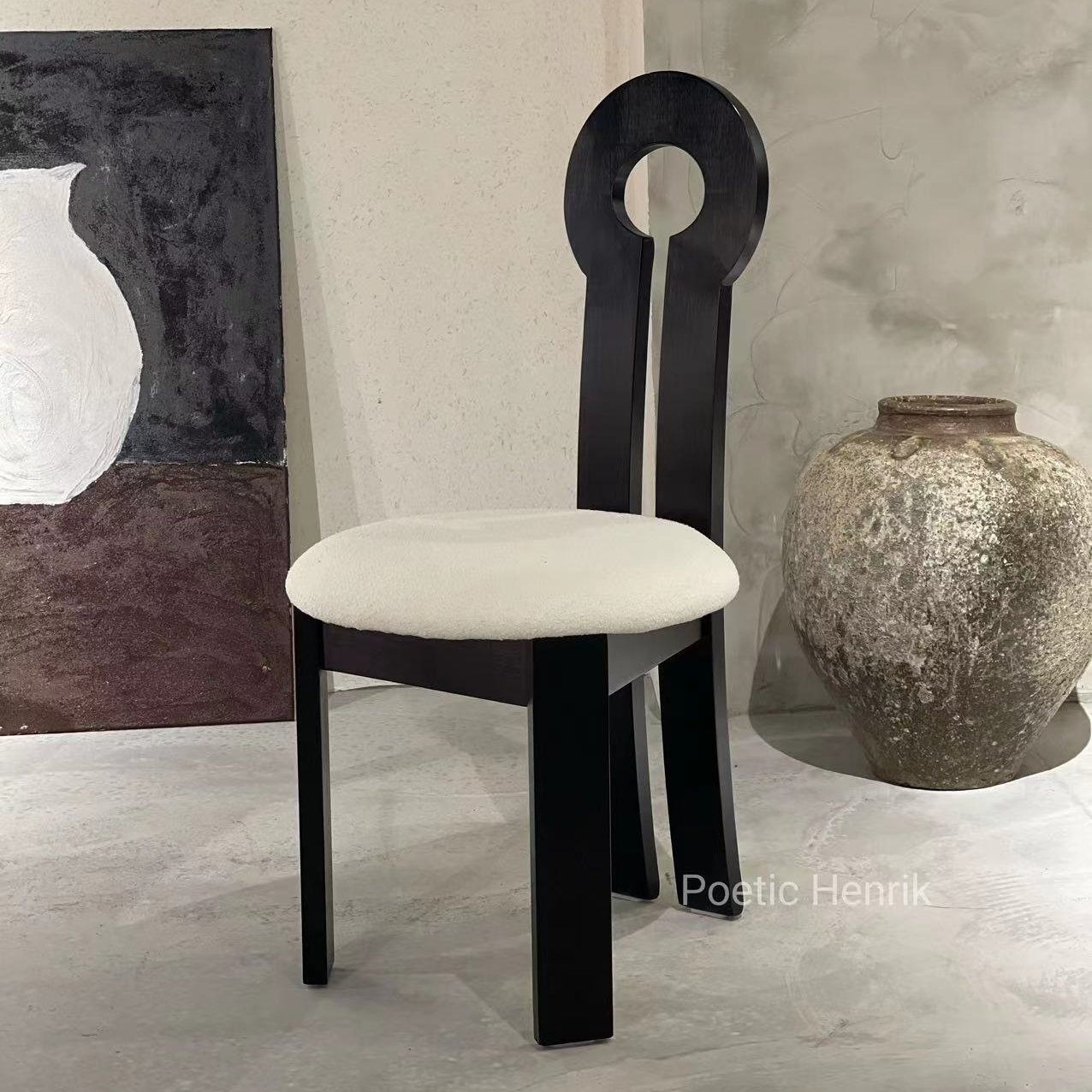 法式设计师椅子实木中古靠背家用复古化妆椅侘寂风简约餐椅餐厅