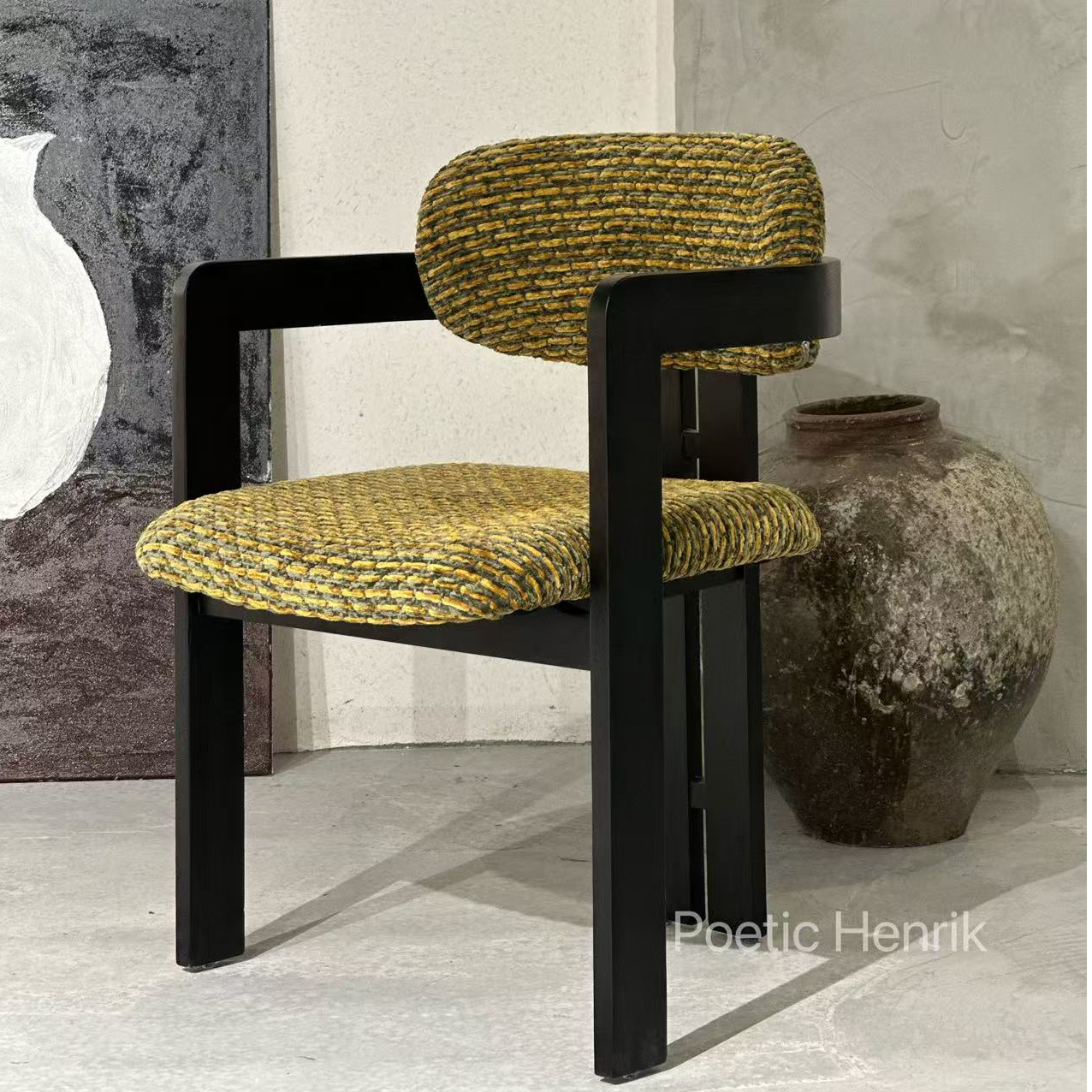 法式中古实木餐椅创意花布高颜值轻奢卧室梳妆椅餐桌椅