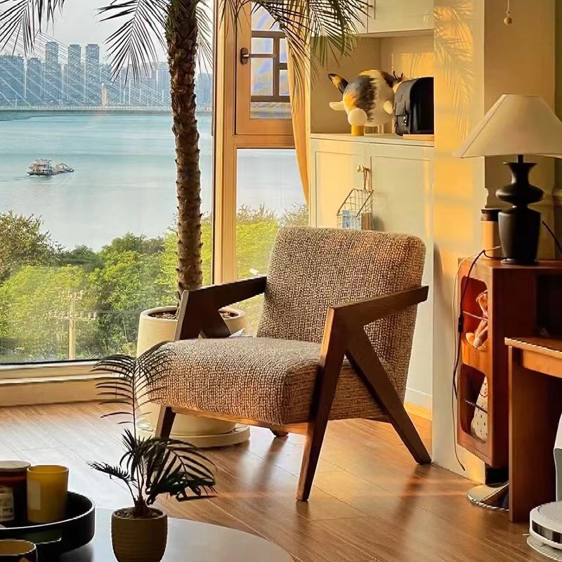 理查德法式设计师单人沙发中古风客厅阳台休闲椅轻奢高端实木沙发