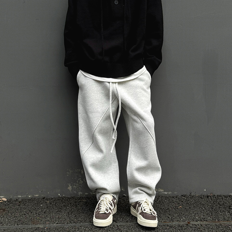 【UNAPS】秋冬500克加厚弯刀卫裤立体剪裁宽松休闲裤男女潮流长裤子