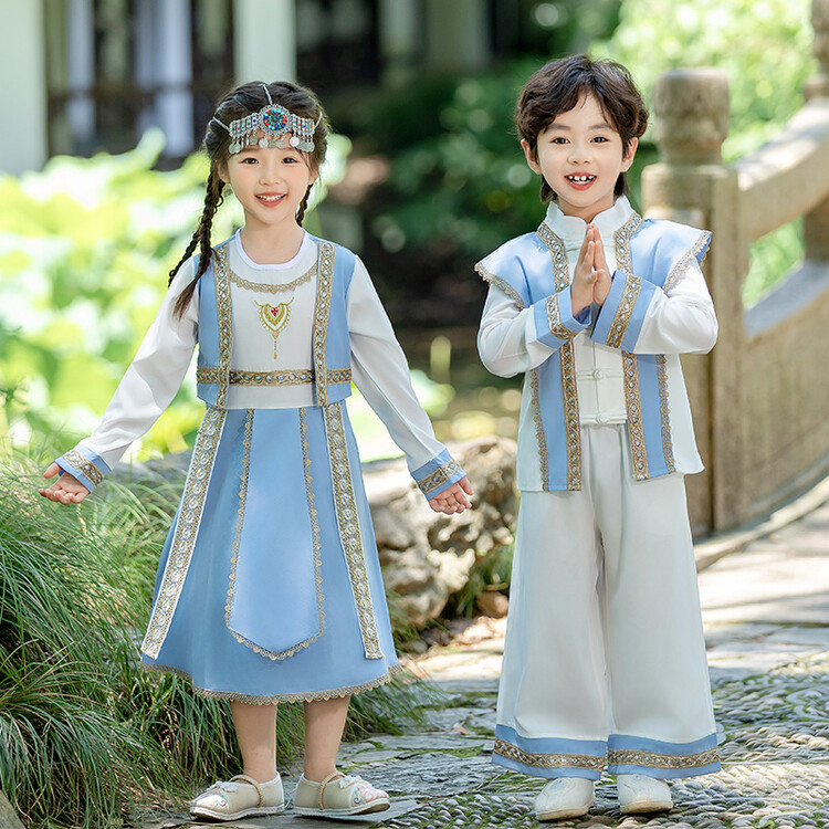 儿童民族风壮族三月三男女童汉服少数民族傣族舞蹈服幼儿园表演服